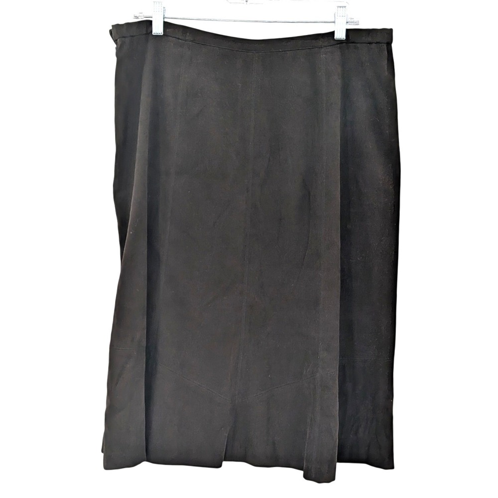 Black Faux Suede Midi Skirt A Line Stretch Minimalist 14 Career Office Workwear